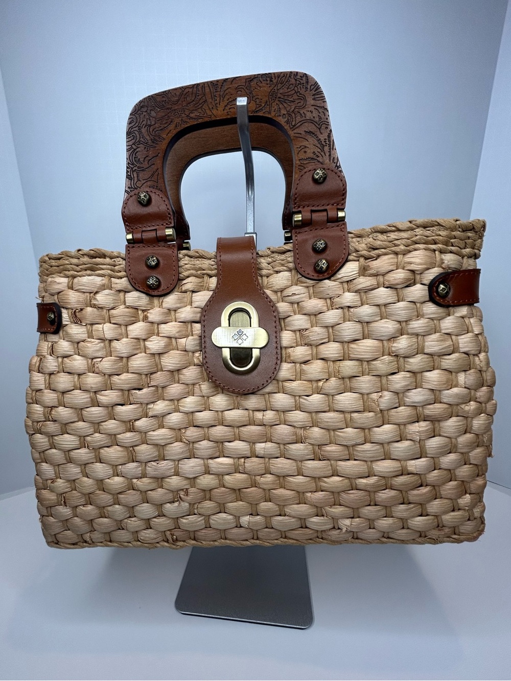 Patricia Nash Valpiana Straw Handle Satchel Bag - Picture 3 of 11